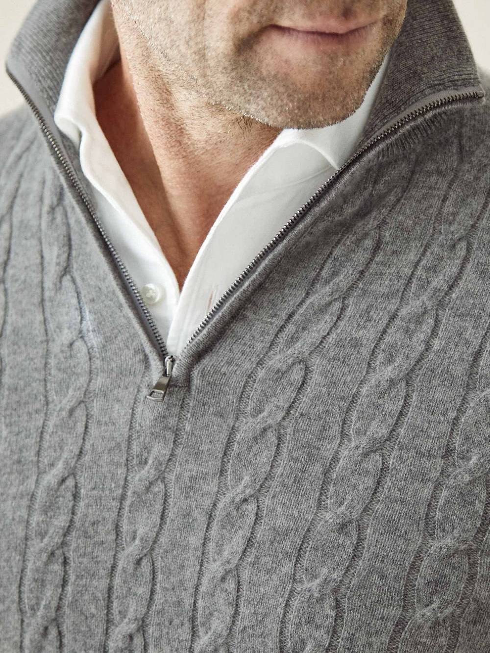 Luca Faloni maglia mezzocollo a trecce con zipcashmere a 2 fili Qualità