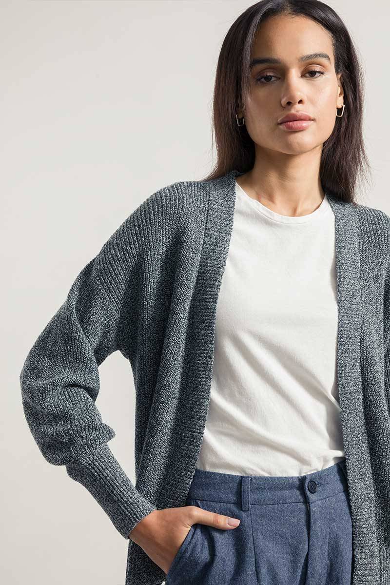 Rifò CARA Cardigan Donna Cotone Jeans Rigenerato Presa