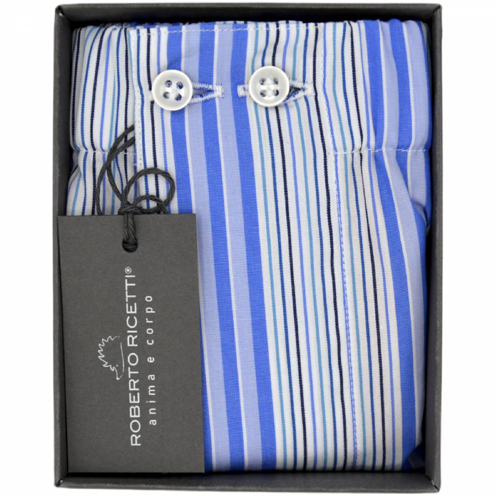 Roberto Ricetti BOXER UOMO CLASSIC - MULTIRIGA AZZURRA BIANCA BLU In Saldo