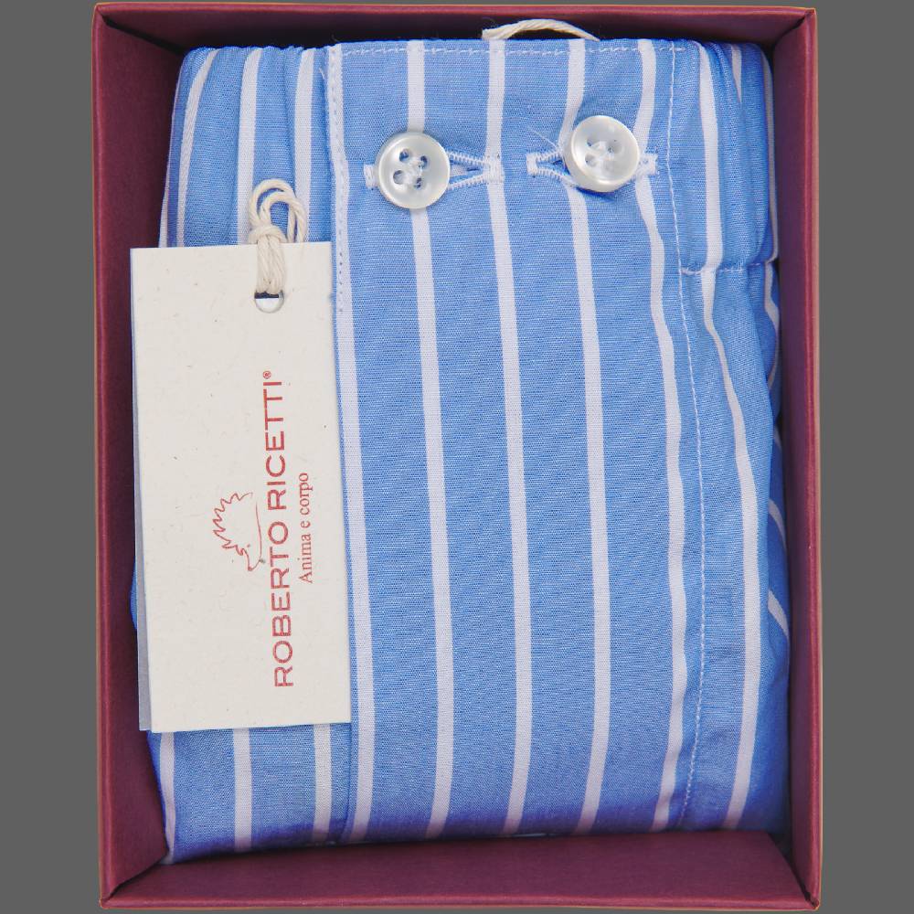 Roberto Ricetti BOXER UOMO CLASSIC - BASIC - CONTINUATIVO - RIGA FONDO AZZURRO Nuovo