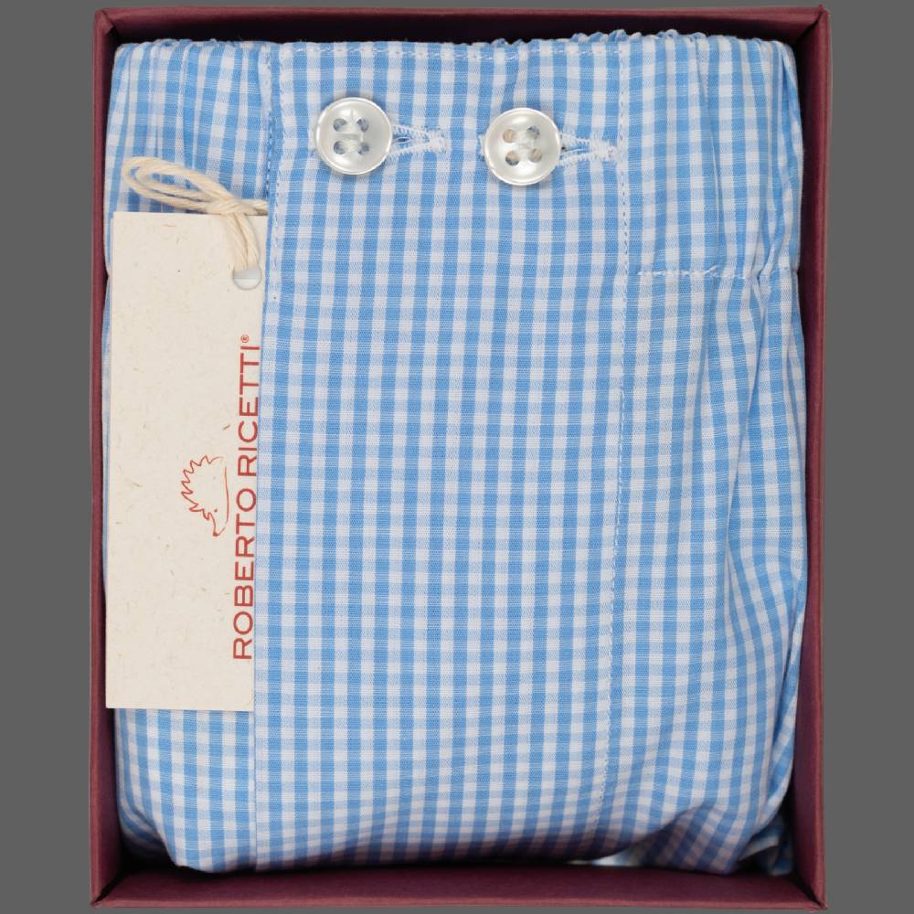Roberto Ricetti BOXER UOMO CLASSIC - BASIC - CONTINUATIVO - VICHY AZZURRO Qualità