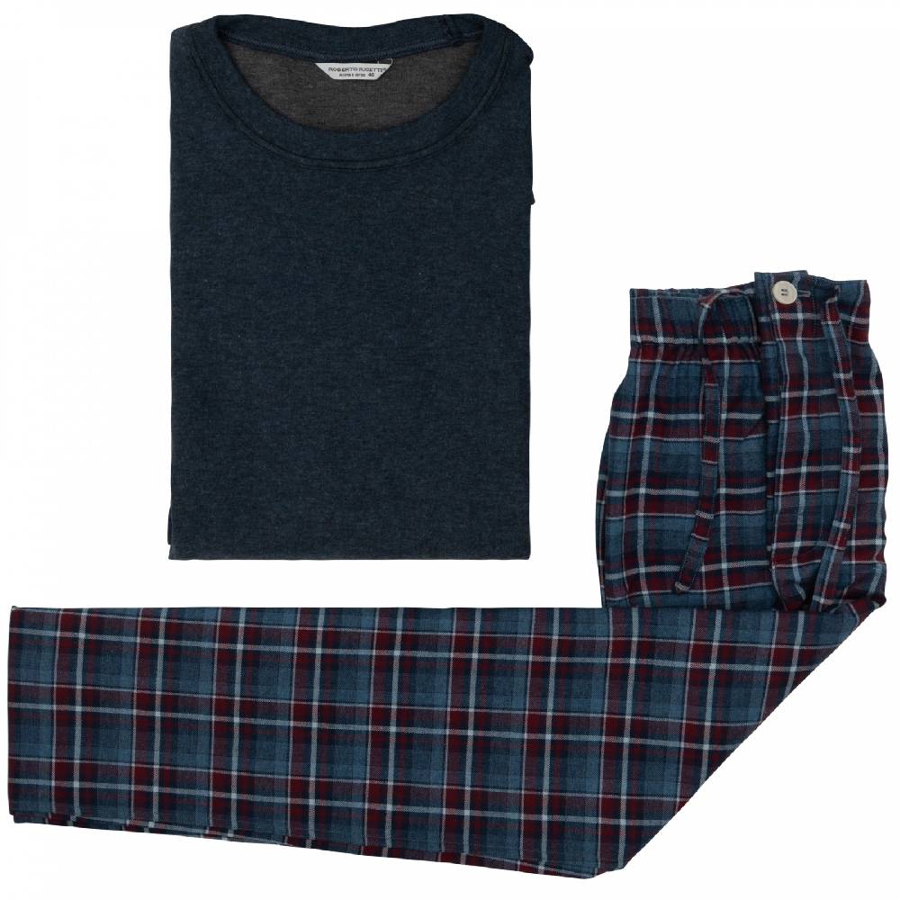 Roberto Ricetti FELPA GIROCOLLO BLU - PANTALONE SCOZZESE ROSSO/BLU Affare Del Giorno
