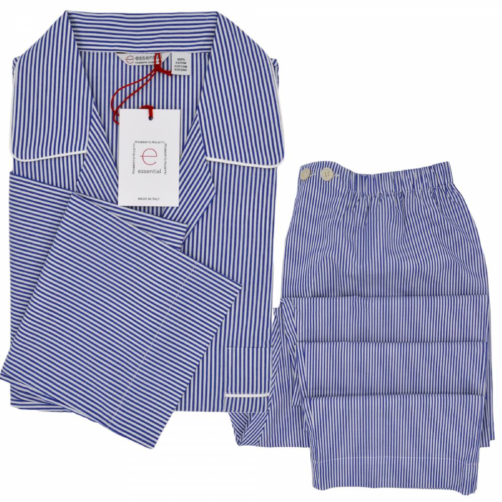 Roberto Ricetti PIGIAMA ESSENTIAL LUNGO - RIGA BIANCA E BLU Offerte