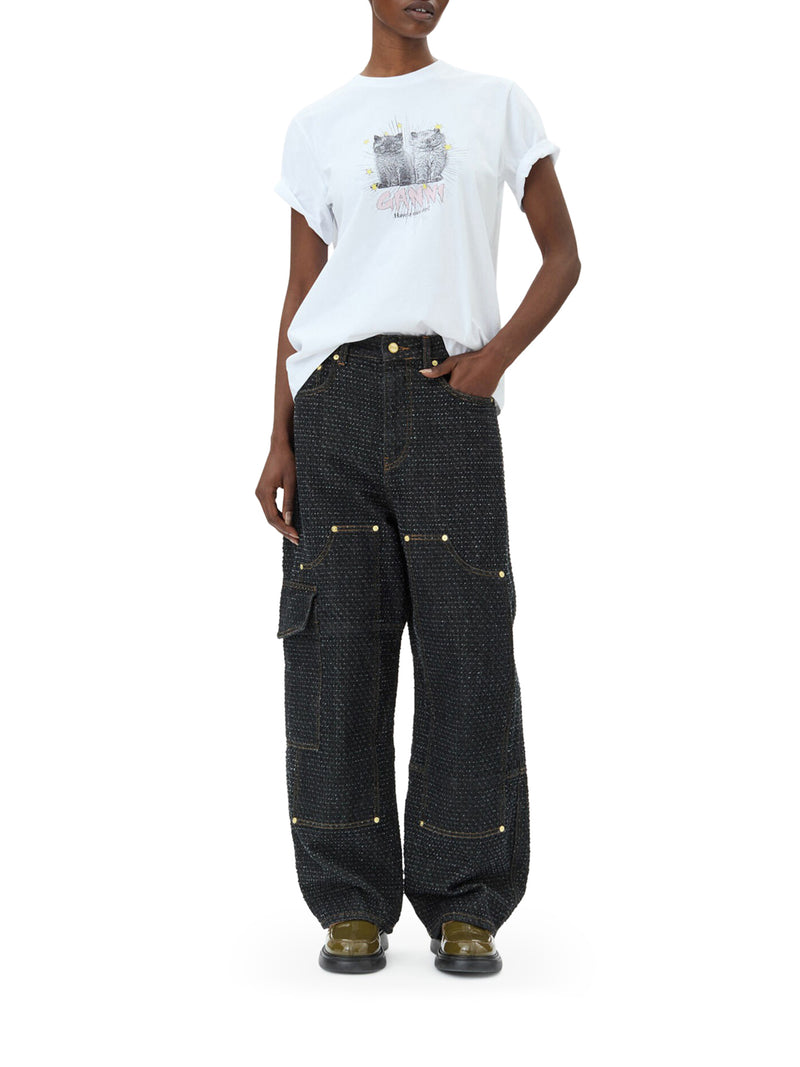 Suitnegozi T-SHIRT RELAX CON GATTI IN JERSEY BIANCO BASIC Vendita Calda