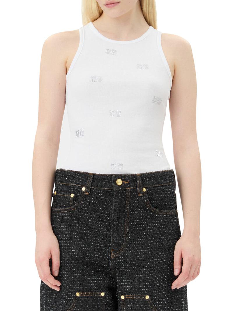 Suitnegozi CANOTTA FARFALLA CON STRASS BIANCO Saldi Di Fabbrica