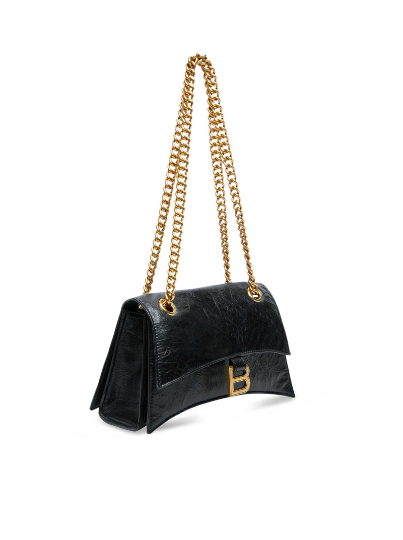 Suitnegozi Borsa Crush Piccola Con Catena in pelle di vitello crush nera con finiture oro anticato Promozione