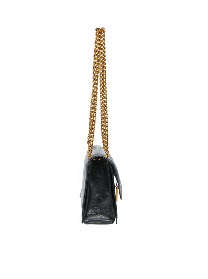 Suitnegozi Borsa Crush Piccola Con Catena in pelle di vitello crush nera con finiture oro anticato Promozione