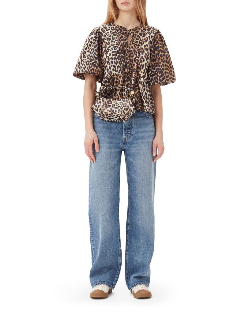 Suitnegozi BLUSA IN POPELINE DI COTONE CON CRAVATTA A PEPLUM LEOPARDATA Novità