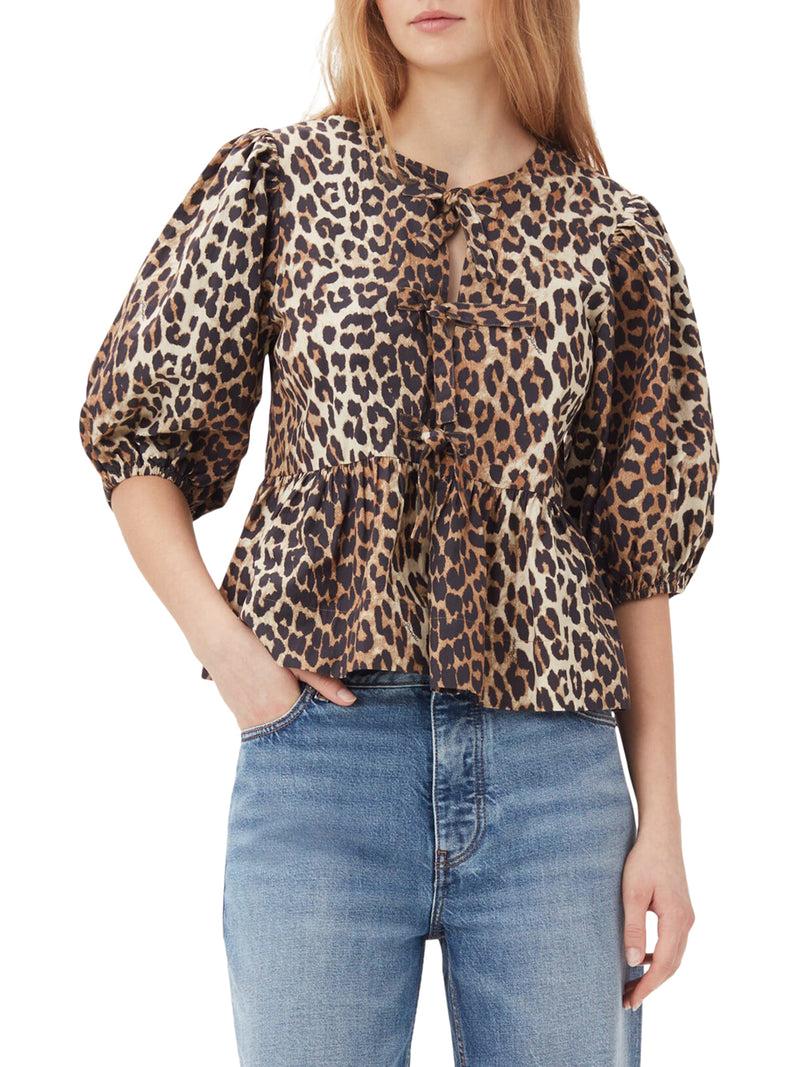 Suitnegozi BLUSA IN POPELINE DI COTONE CON CRAVATTA A PEPLUM LEOPARDATA Novità