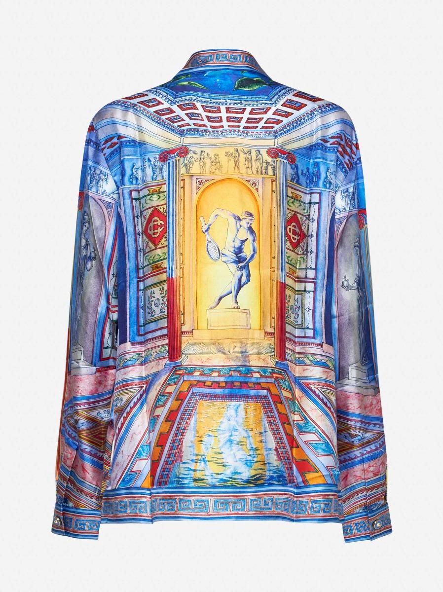 CASABLANCA Camicia Le Temple in twill di seta blu In Saldo
