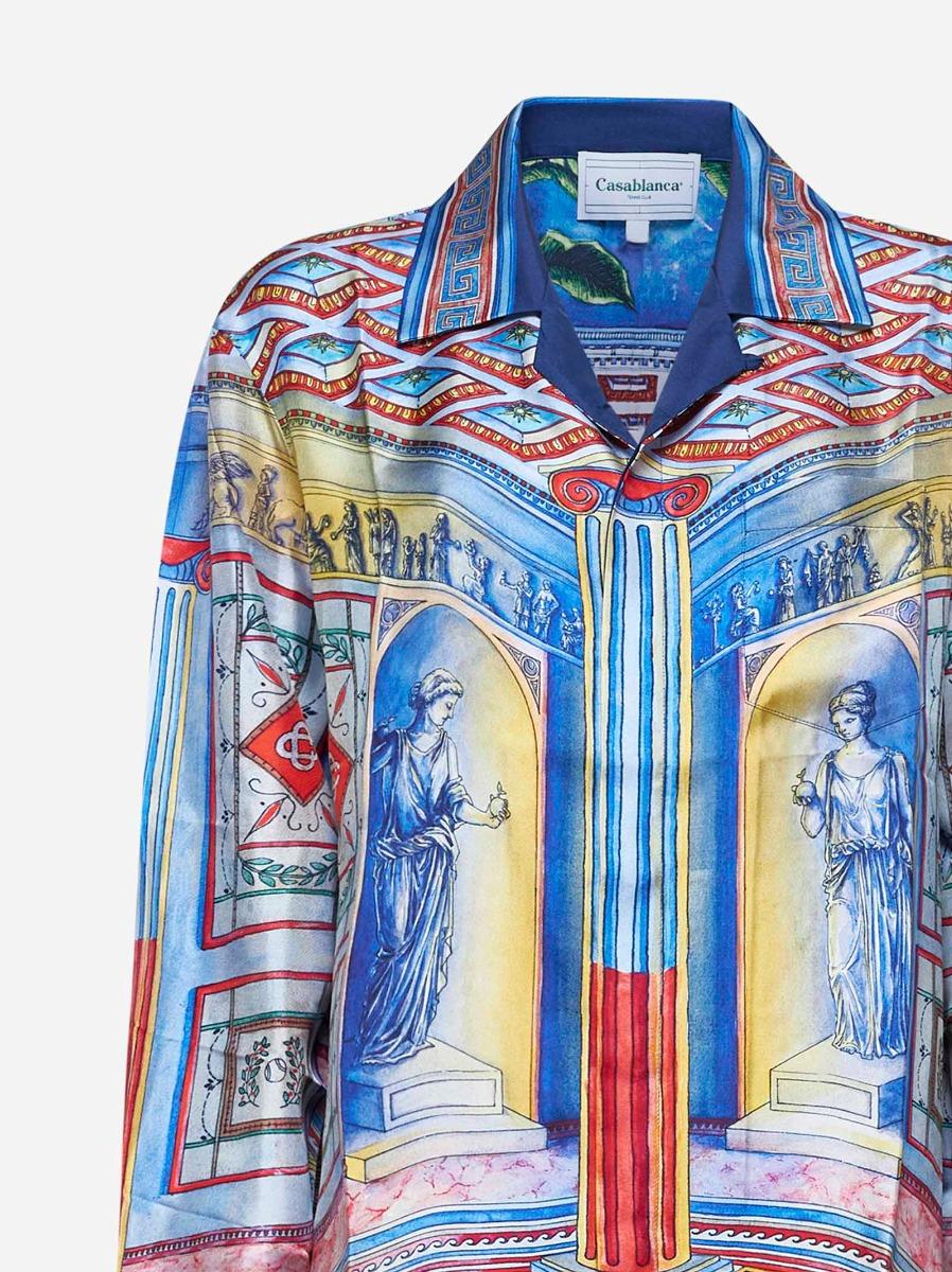 CASABLANCA Camicia Le Temple in twill di seta blu In Saldo