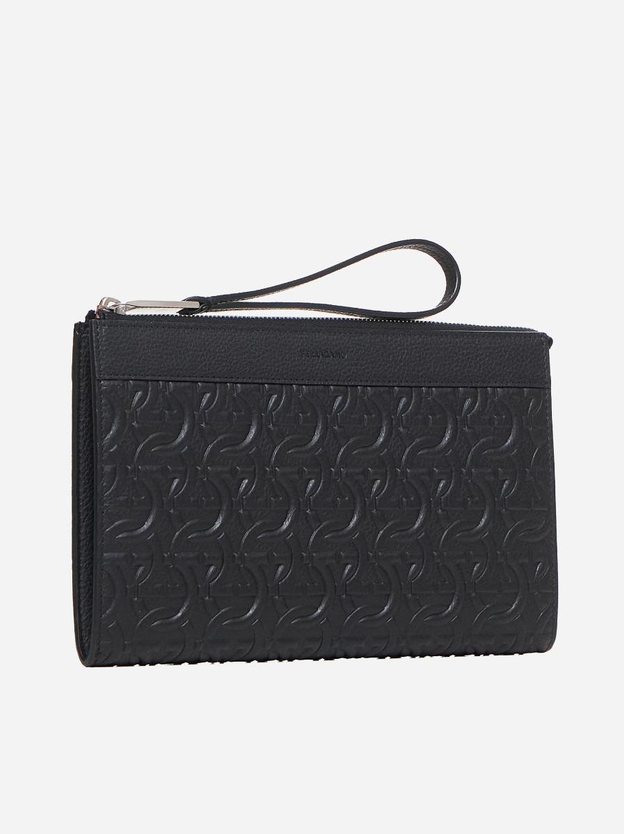 FERRAGAMO Clutch Travel in pelle Gancini Qualità