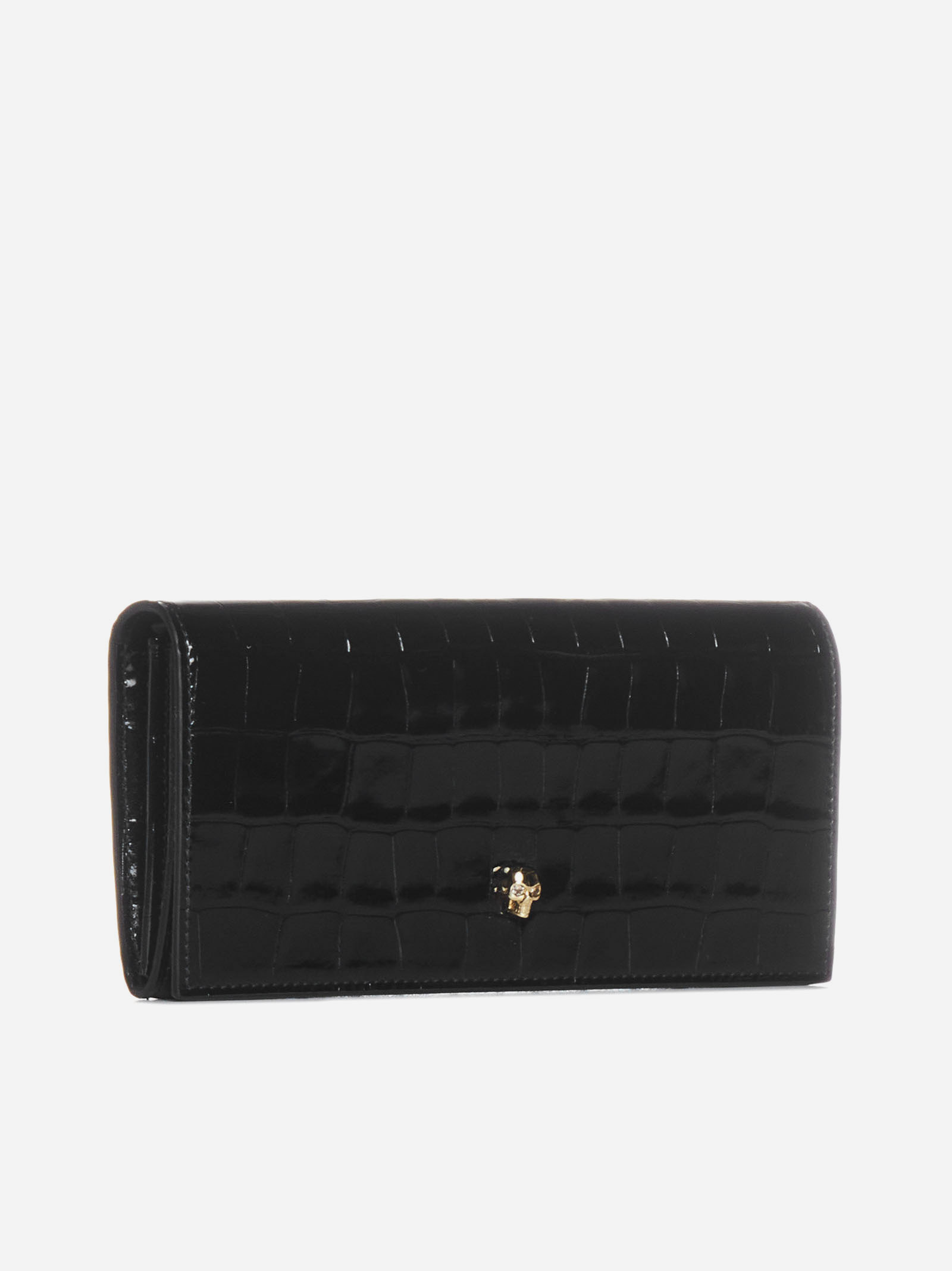 ALEXANDER MCQUEEN Borsa Skull a portafoglio in vernice effetto coccodrillo Outlet