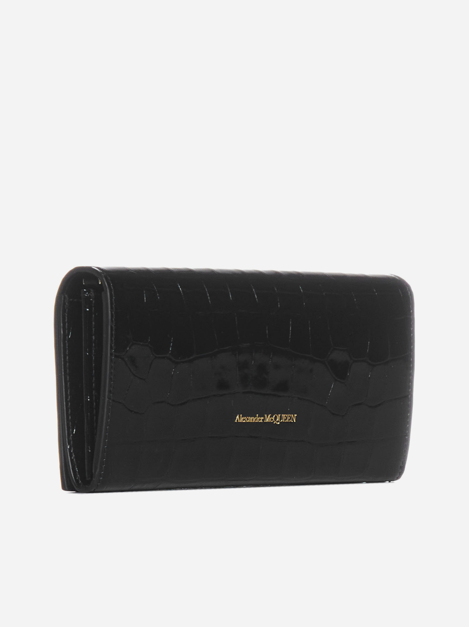 ALEXANDER MCQUEEN Borsa Skull a portafoglio in vernice effetto coccodrillo Outlet