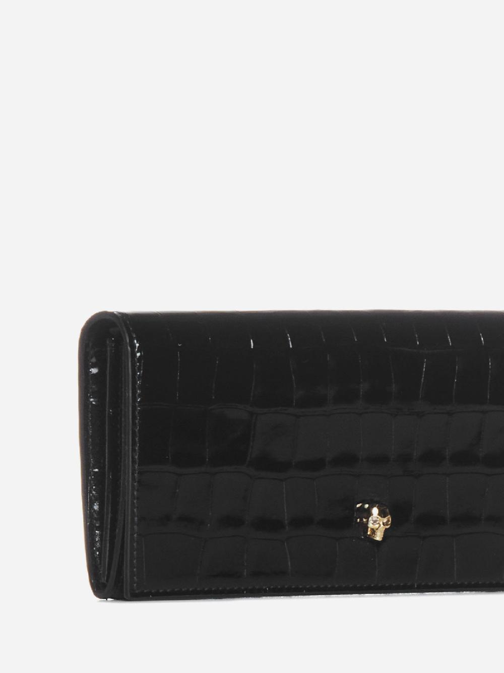 ALEXANDER MCQUEEN Borsa Skull a portafoglio in vernice effetto coccodrillo Outlet