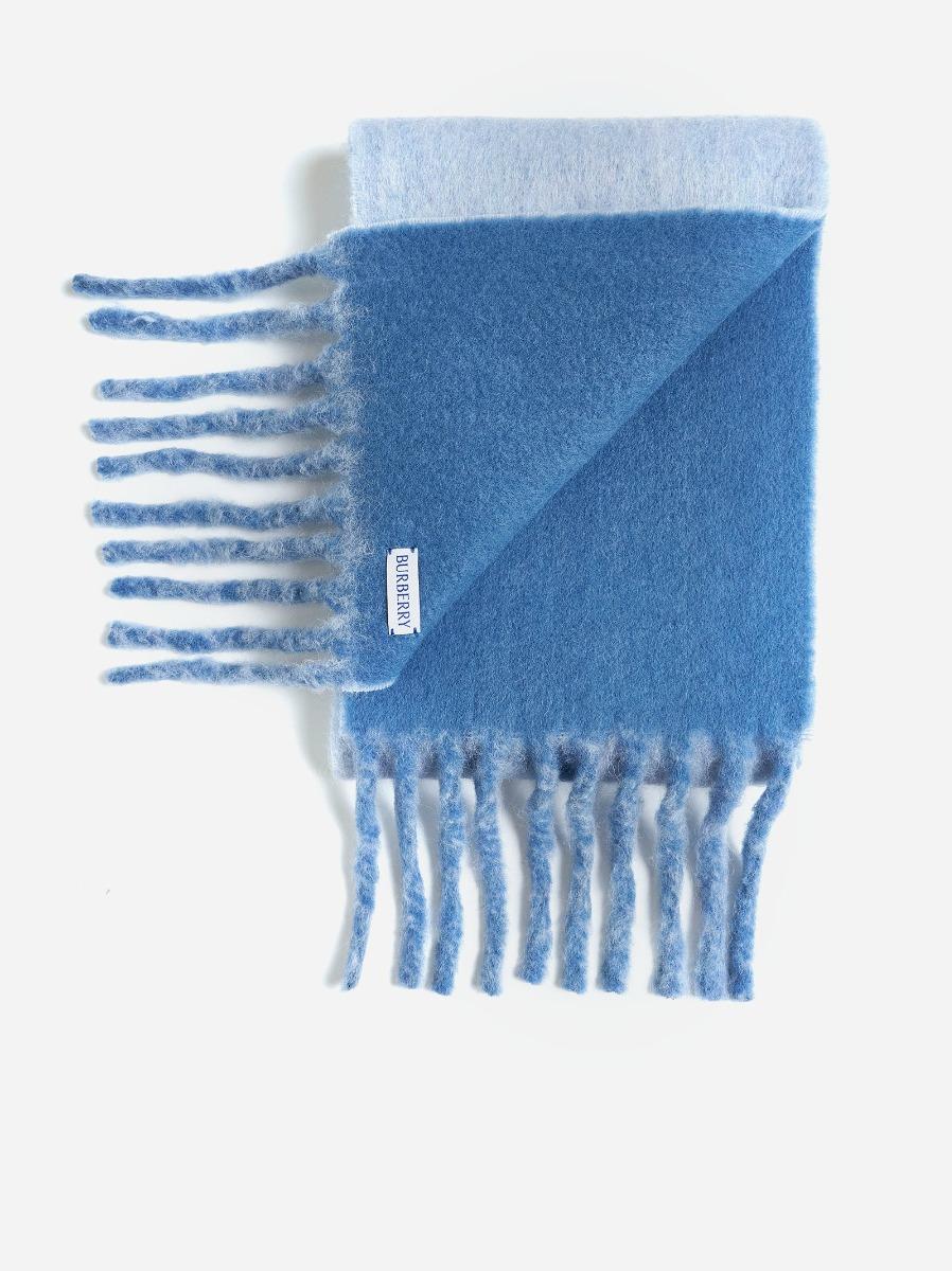 BURBERRY Sciarpa reversibile azzurra con logo Economico
