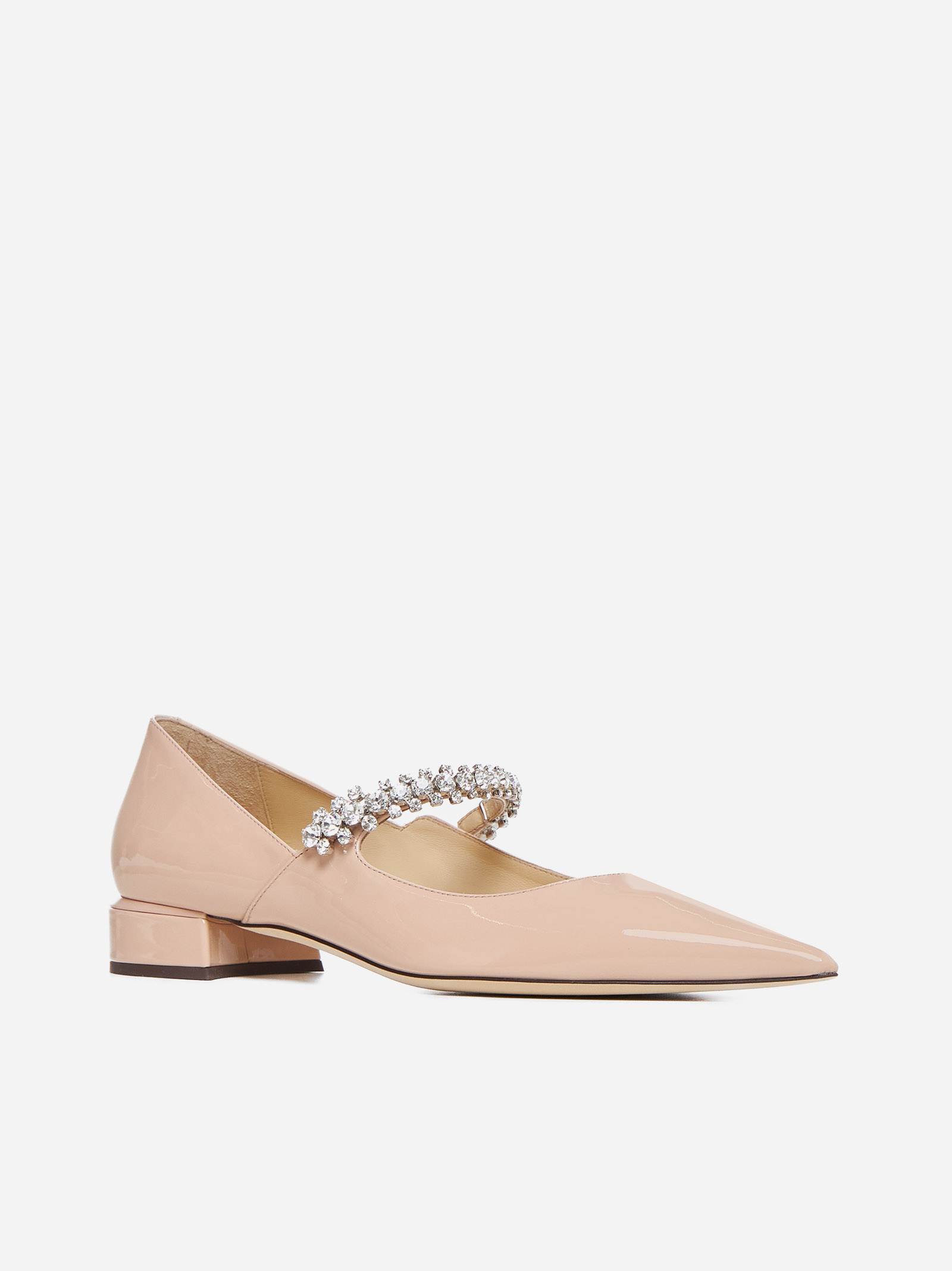 JIMMY CHOO Decollete’ flat Bing in vernice con cristalli Vendita Calda