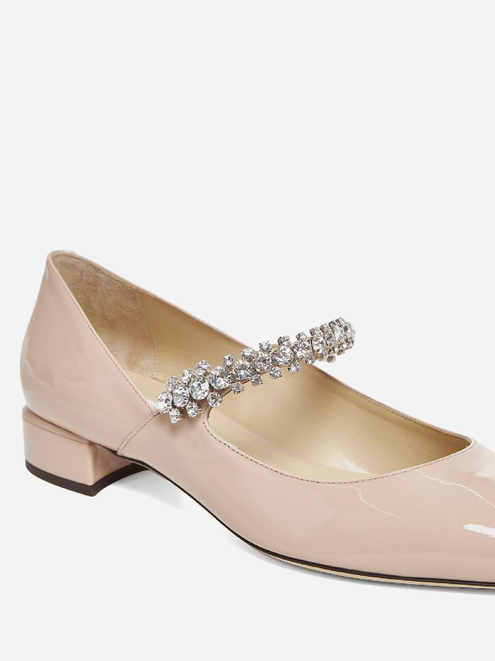 JIMMY CHOO Decollete’ flat Bing in vernice con cristalli Vendita Calda