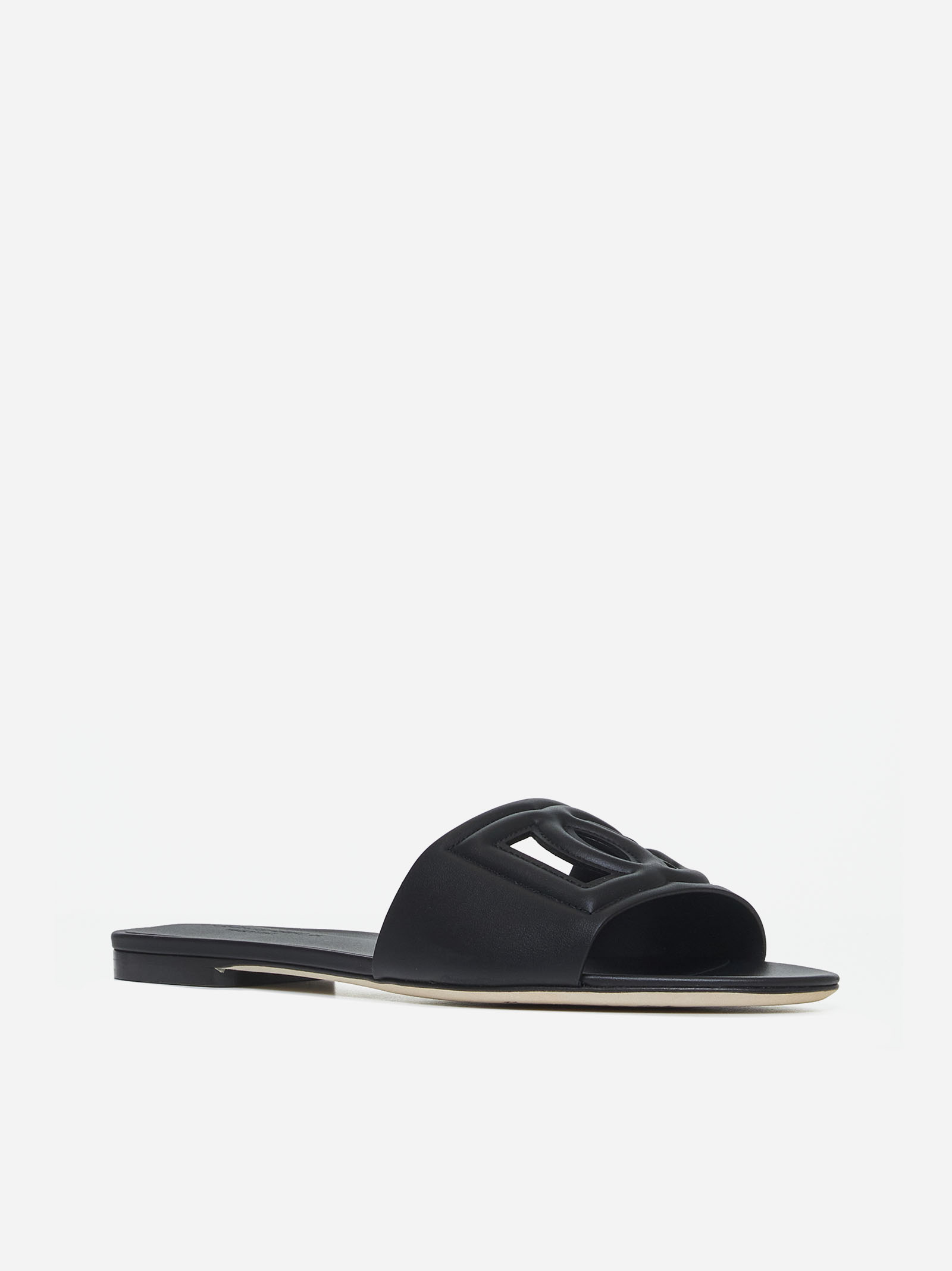 DOLCE & GABBANA Sandali flat in pelle con logo DG In Saldo