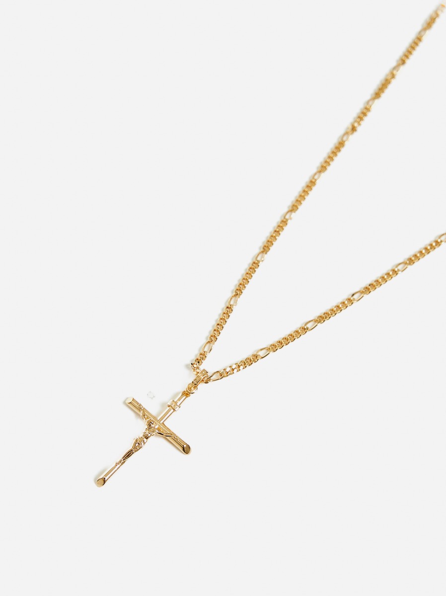 DOLCE & GABBANA Collana in ottone dorato con ciondolo croce Promozione