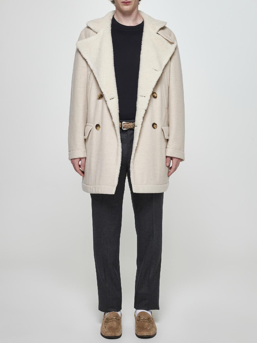 BRUNELLO CUCINELLI Caban in cashmere avorio con fodera in shearling Consegna Veloce