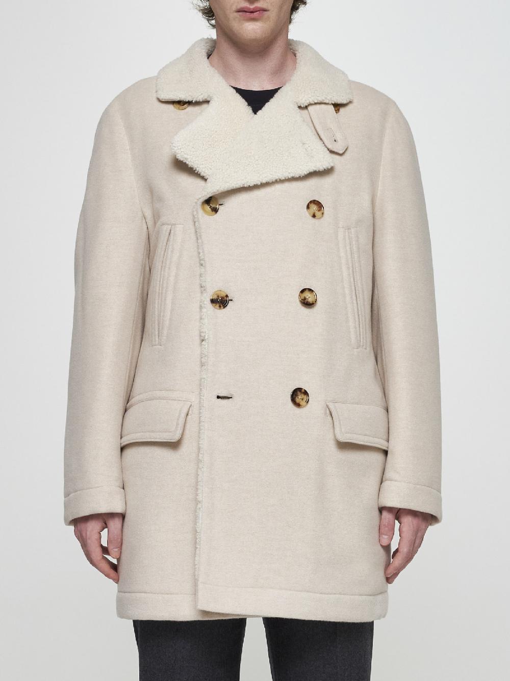 BRUNELLO CUCINELLI Caban in cashmere avorio con fodera in shearling Consegna Veloce