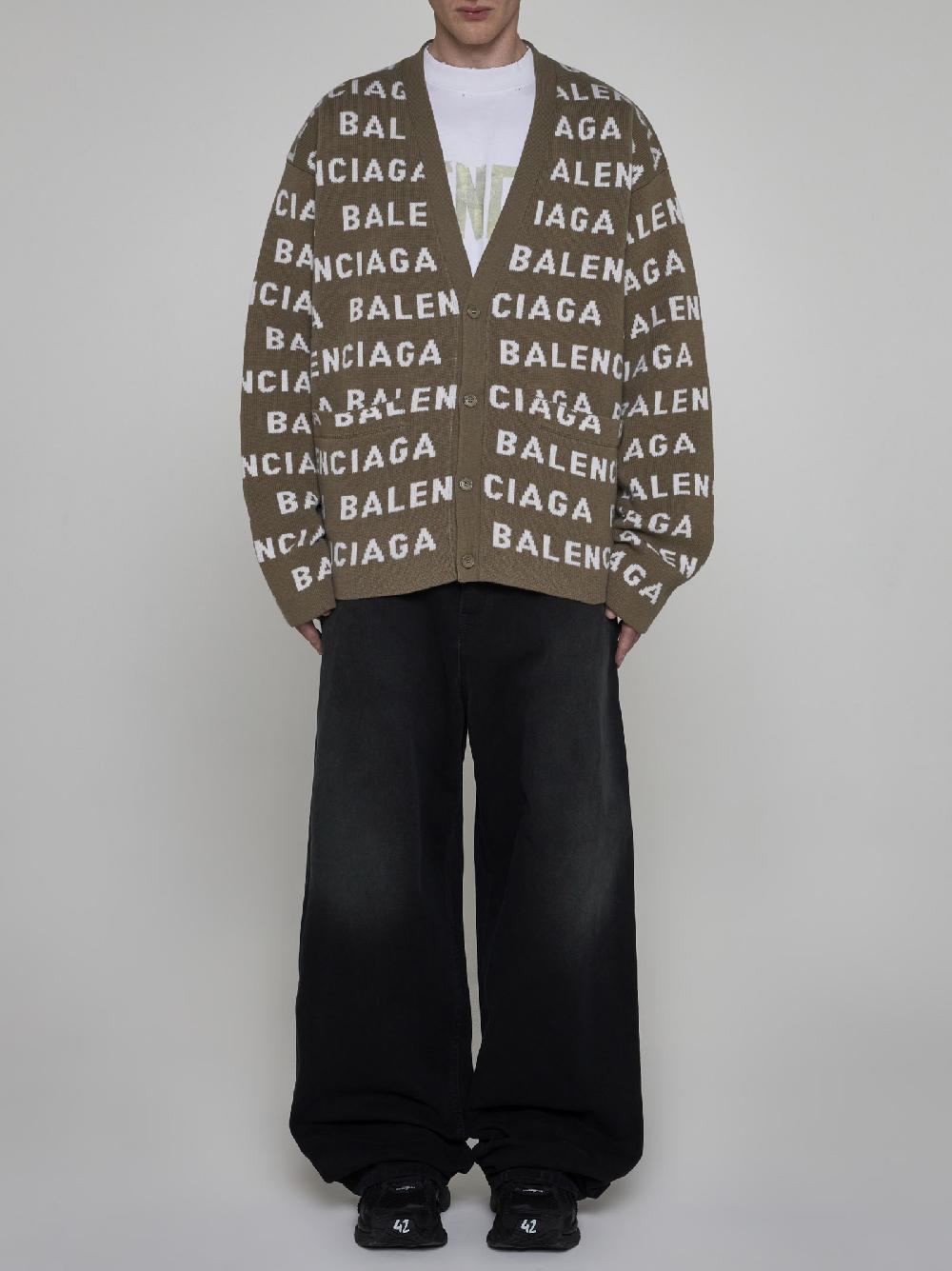 BALENCIAGA Cardigan in lana con logo Prezzo Ridotto