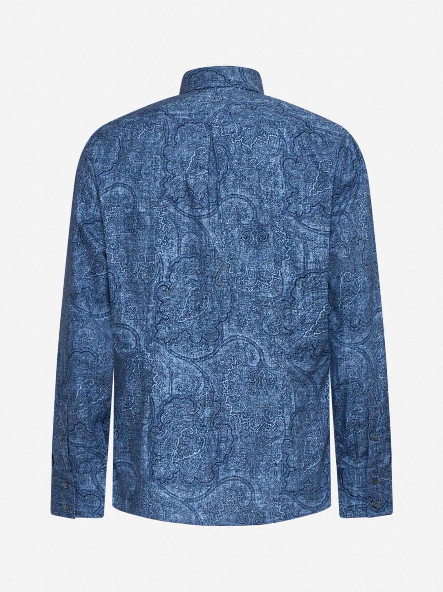 BRUNELLO CUCINELLI Camicia slim fit in tela Paisley blu Presa
