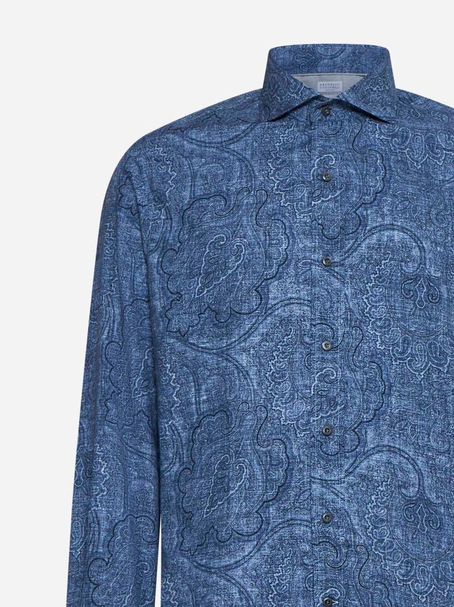 BRUNELLO CUCINELLI Camicia slim fit in tela Paisley blu Presa