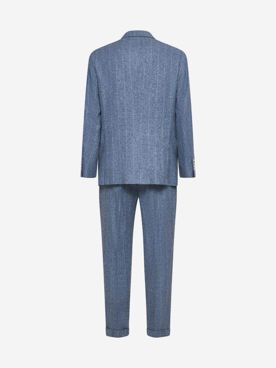 BRUNELLO CUCINELLI Abito gessato in flanella azzurra Sconto