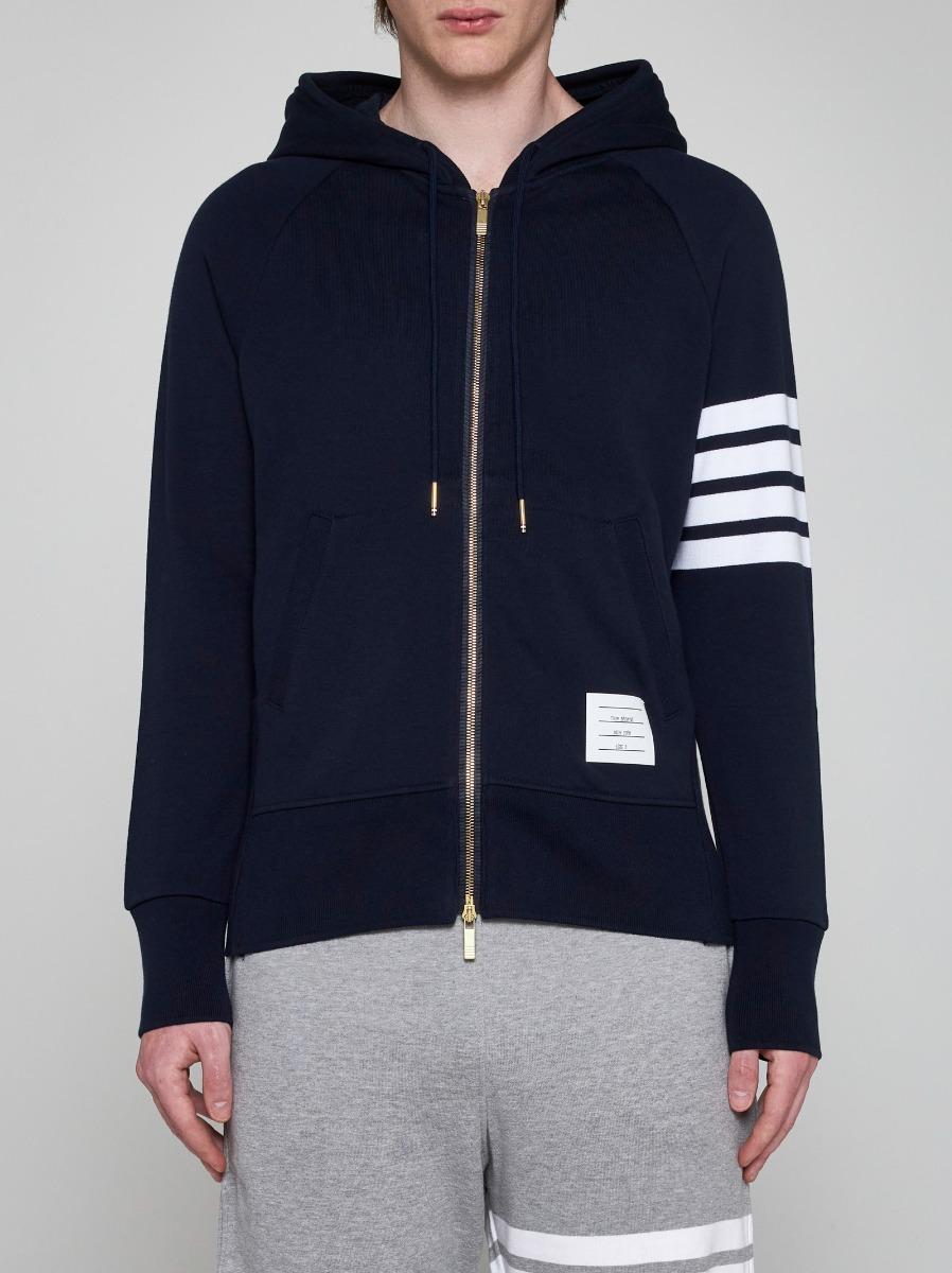 THOM BROWNE Felpa in cotone con zip e 4-Bar Italia
