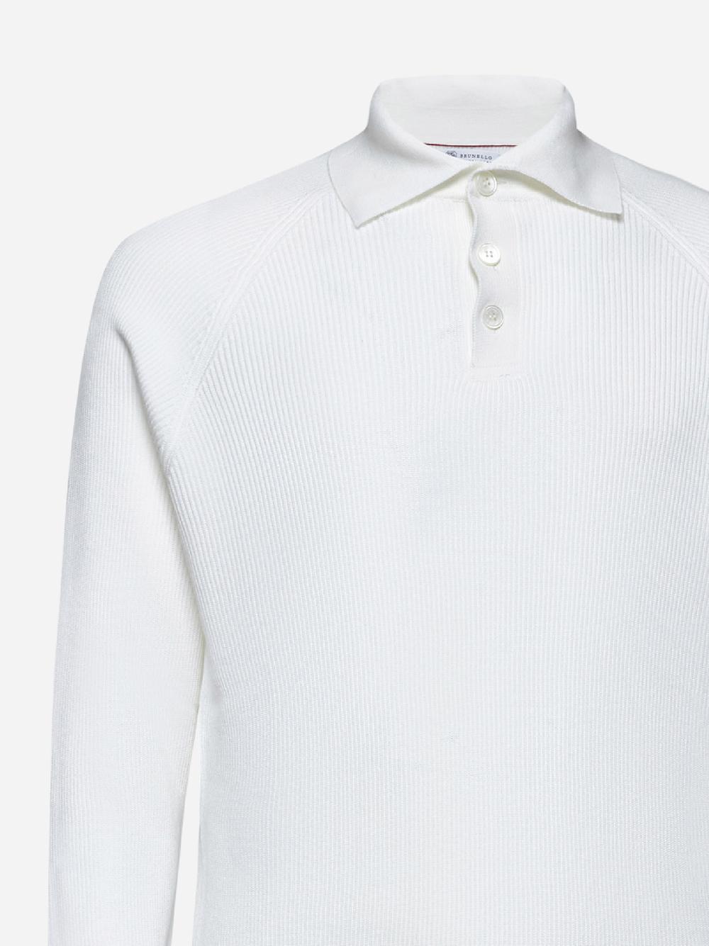 BRUNELLO CUCINELLI Polo in maglia di cotone bianco Soddisfazione Garantita