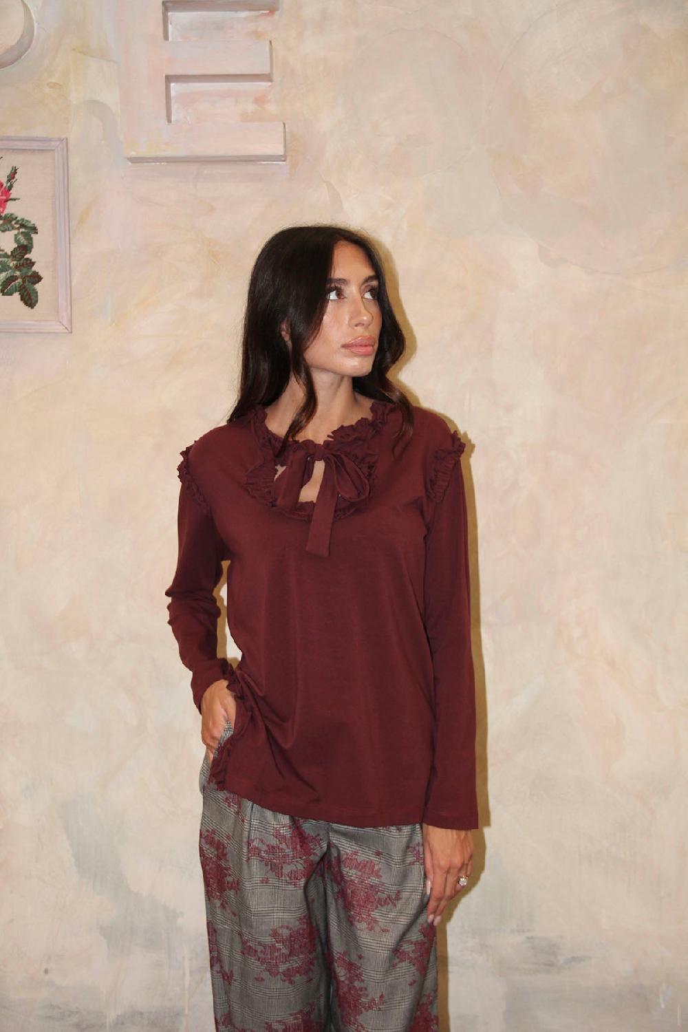 ROSÈ A POIS Ricchi e Poveri T-shirt Bordeaux Nuova