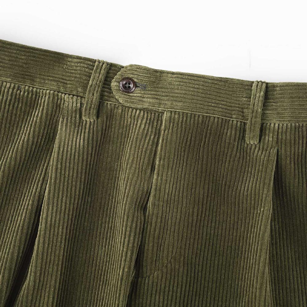 Rubinacci Vintage archive pantalone velluto a coste con pinces verde Vendita Calda