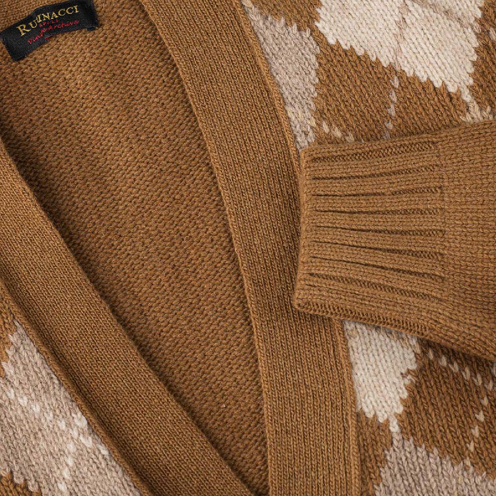 Rubinacci Vintage archive cardigan a rombi in lana tabacco In Saldo