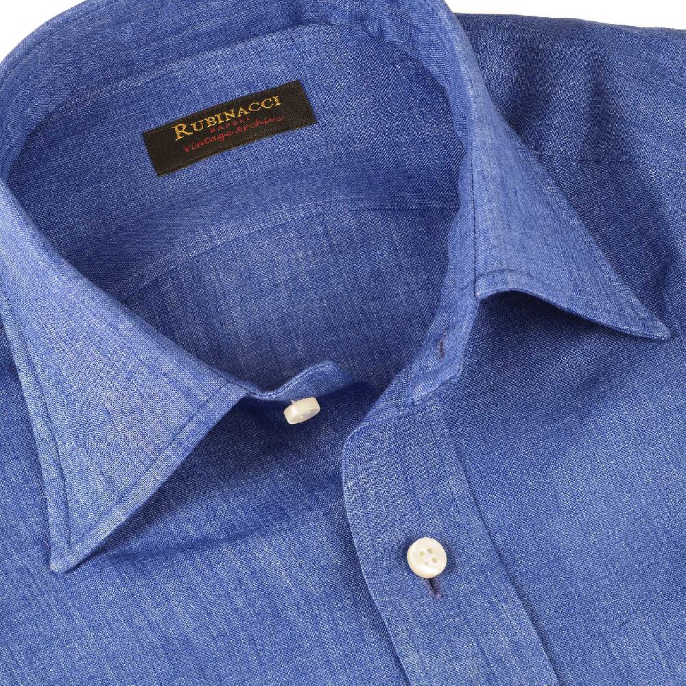 Rubinacci Vintage archive camicia in lino blu Italy