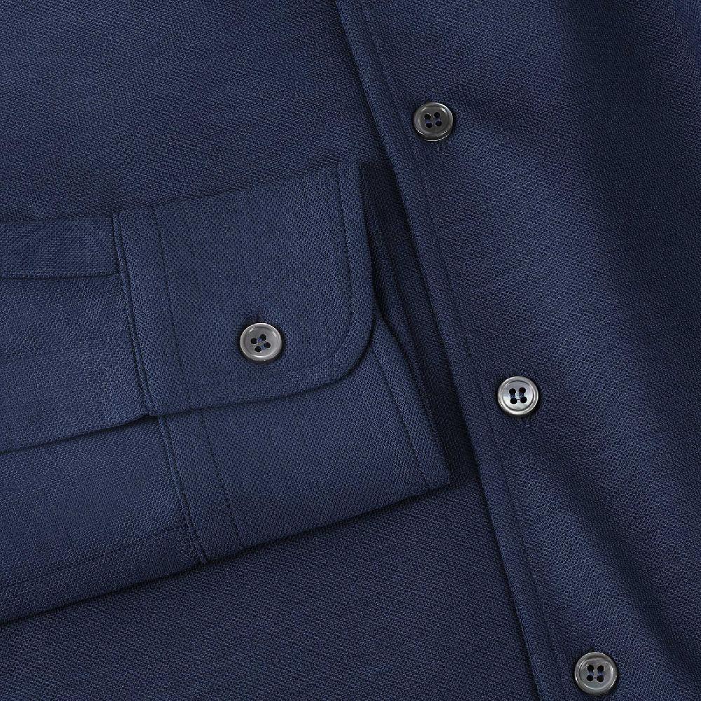 Rubinacci Camicia in piquet di lana blu Vendita Calda