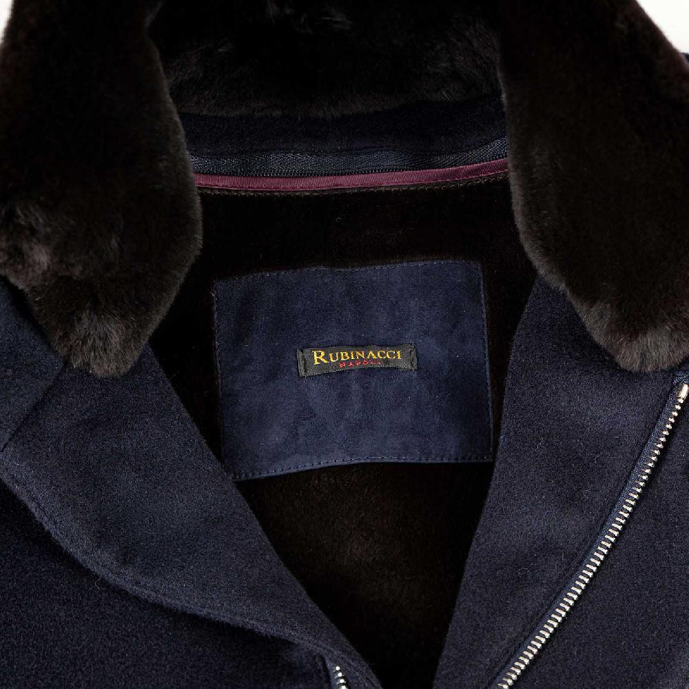 Rubinacci Giaccone lana e cashmere blu con pelliccia 2025