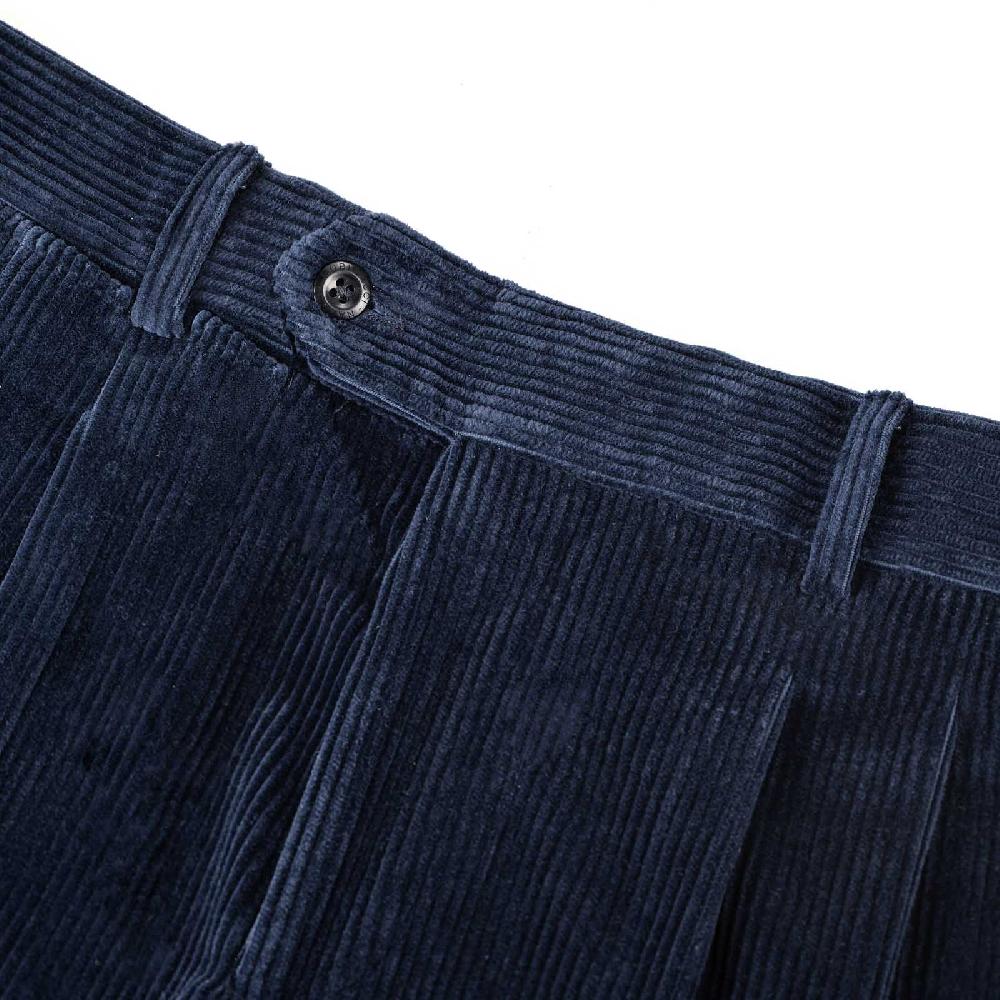 Rubinacci Pantalone 2 pinces in velluto a coste blu Prezzo Ridotto