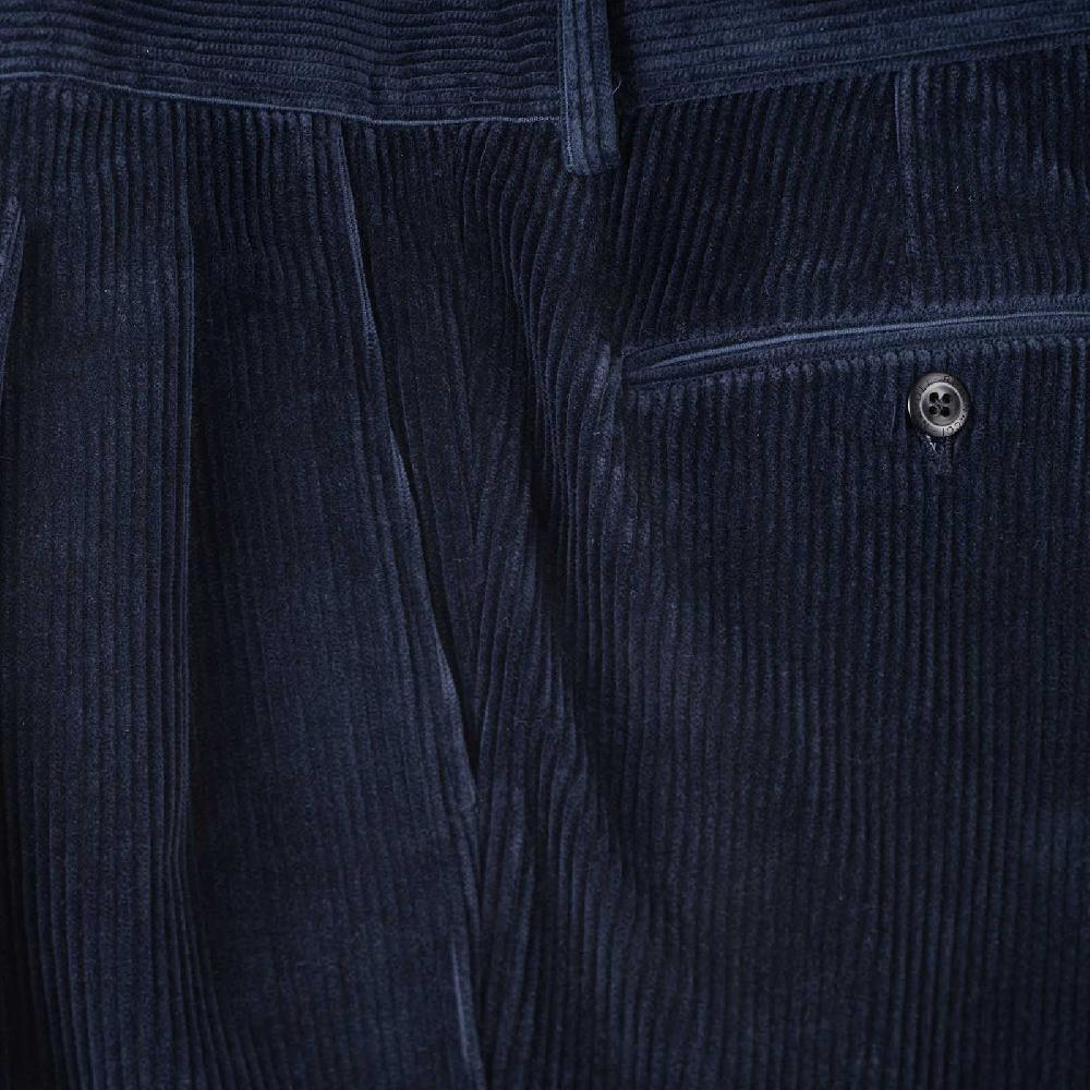 Rubinacci Pantalone 2 pinces in velluto a coste blu Prezzo Ridotto