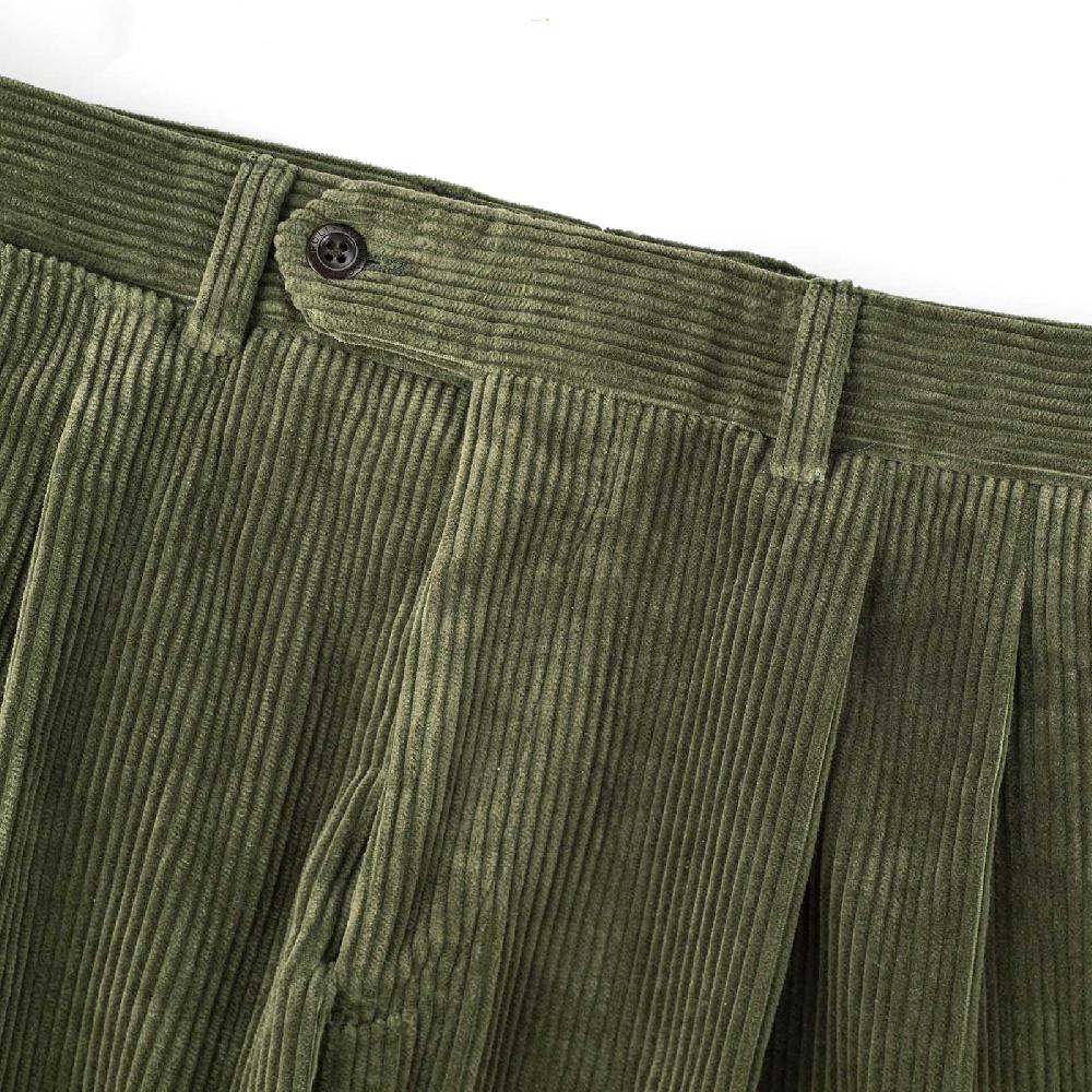 Rubinacci Pantalone 2 pinces in velluto a coste verde militare Novità