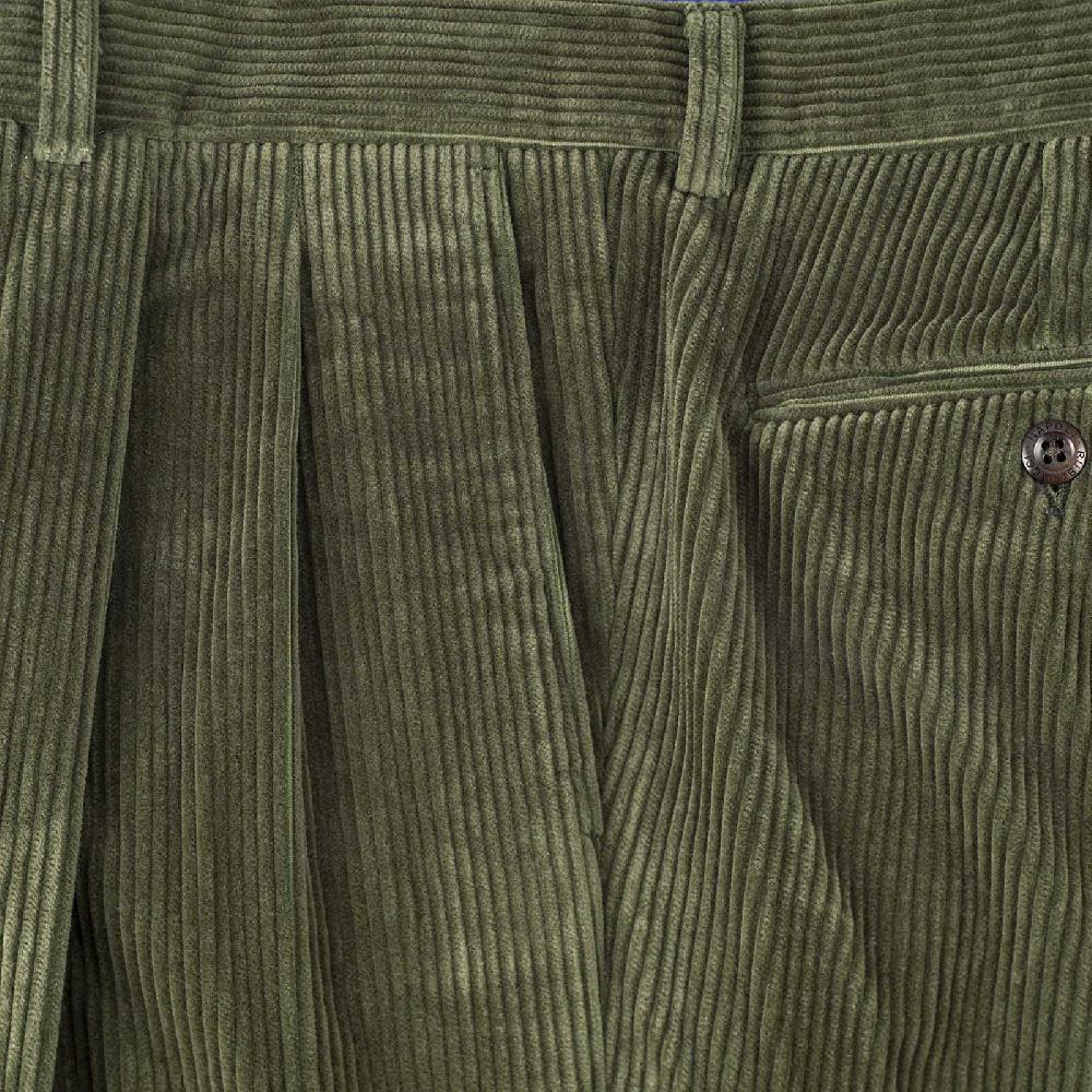 Rubinacci Pantalone 2 pinces in velluto a coste verde militare Novità
