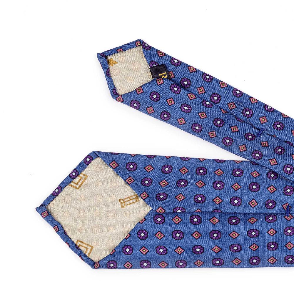 Rubinacci Cravatta in twill di seta con stampa floreale blu Negozi Online