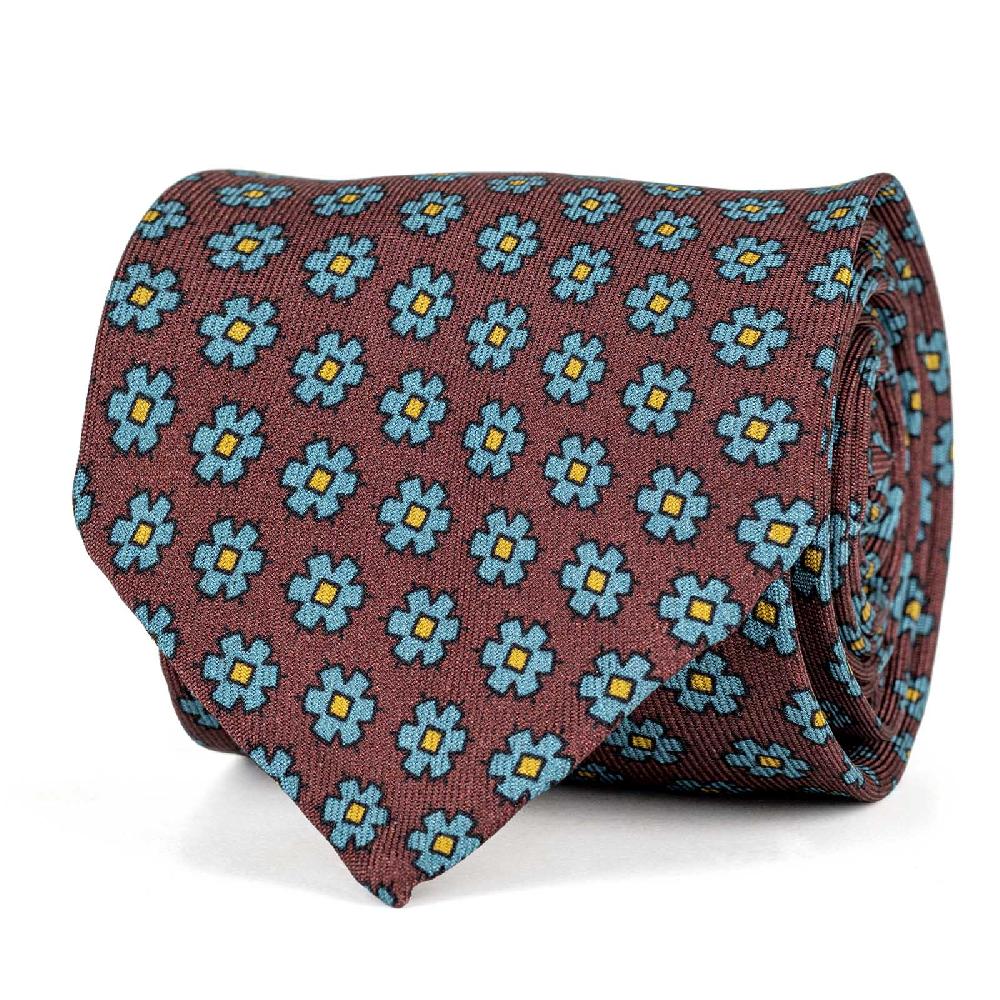 Rubinacci Cravatta in twill di seta bordeaux con stampa floreale Promozione Limitata
