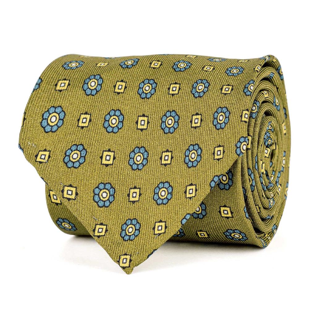 Rubinacci Cravatta in twill di seta senape con stampa floreale Fino Al -60%