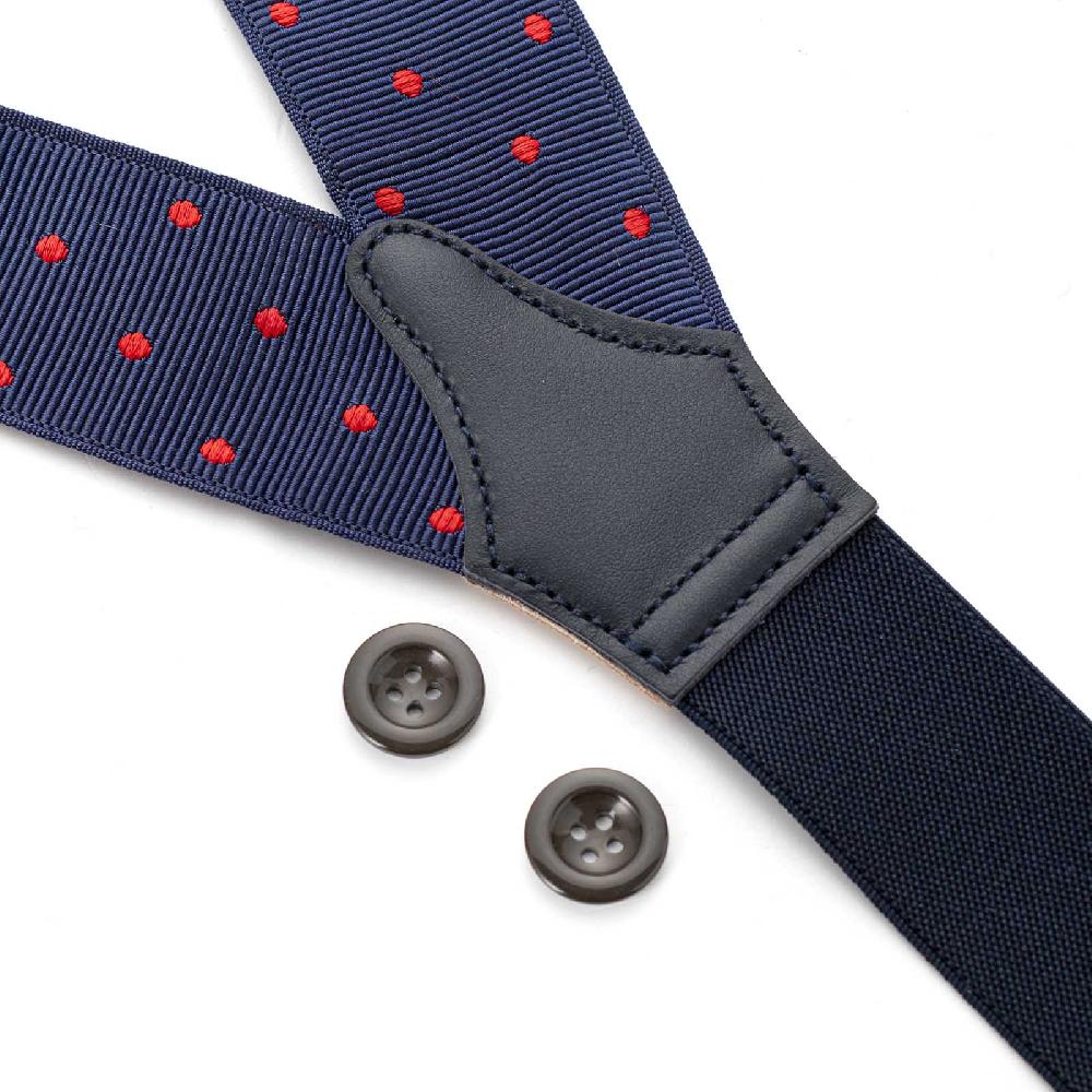 Rubinacci Bretelle blu a pois rosso Nuova