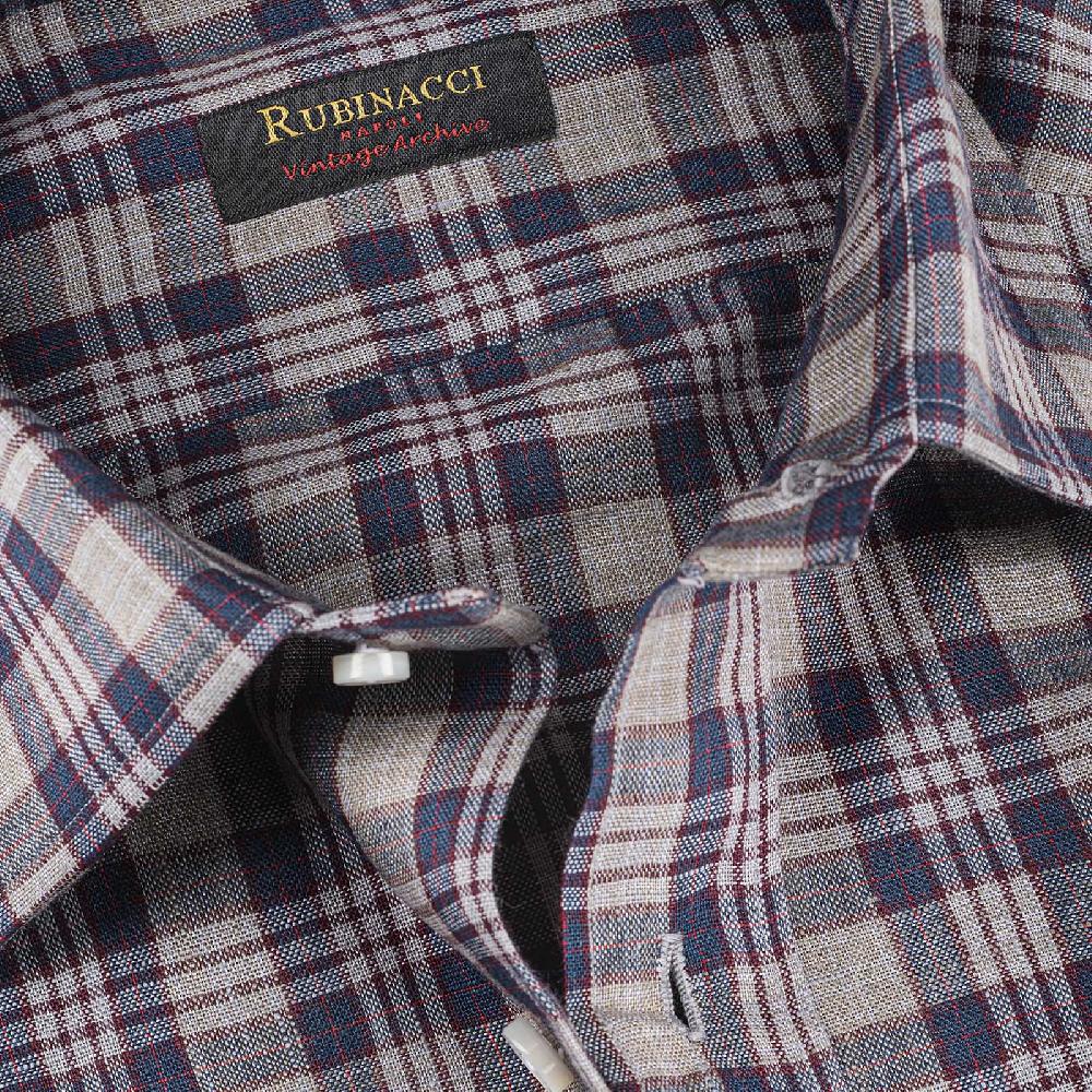 Rubinacci Vintage archive camicia in lino grigio e blu Italy