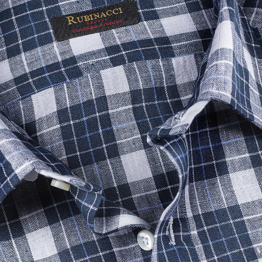 Rubinacci Vintage archive camicia in lino bianco e blu 2025