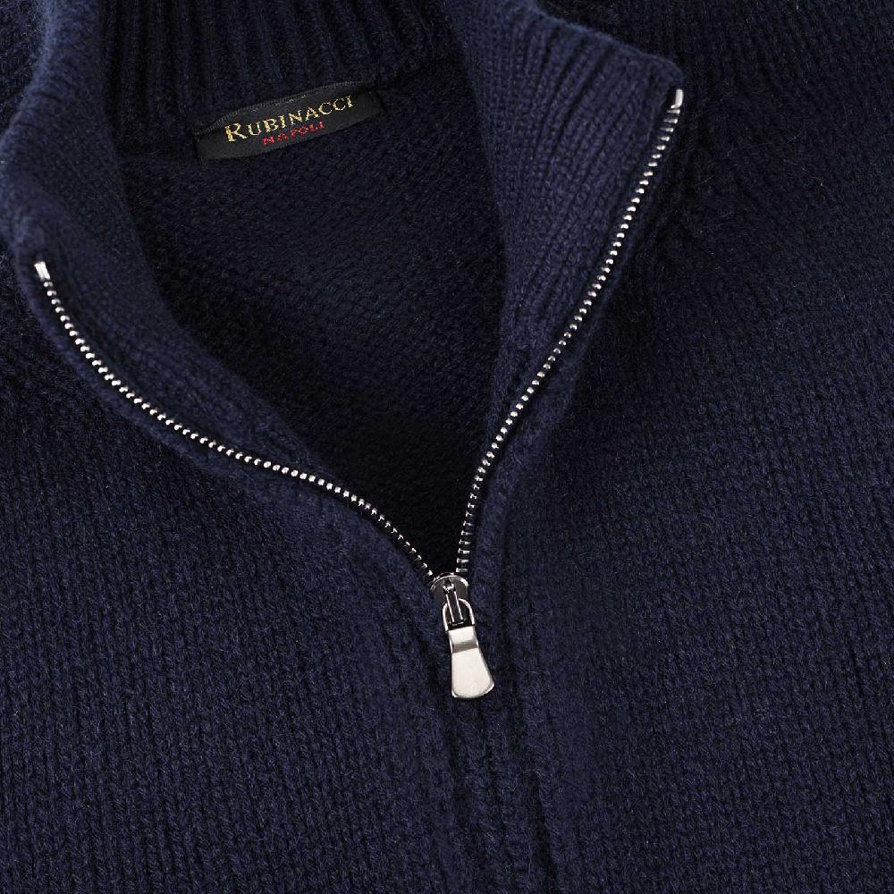 Rubinacci Pull zip in cashmere blu Saldi Di Fabbrica