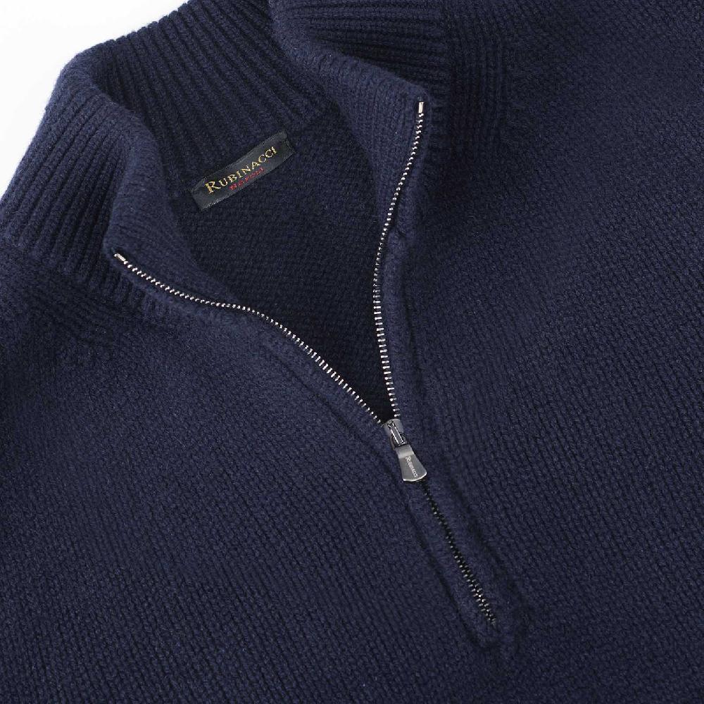 Rubinacci Pull mezza zip in cashmere blu In Saldo